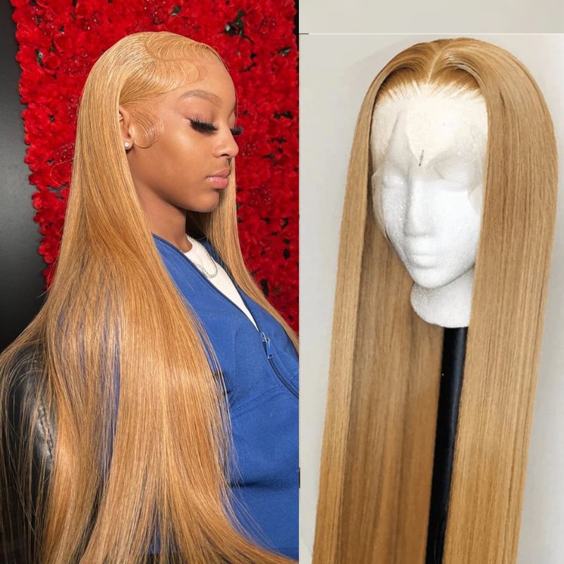 #27 Honey Blonde Straight Colored 13x4 HD Lace Frontal Wigs and 4x4 Lace Closure Wigs