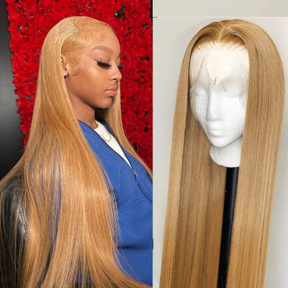 #27 Honey Blonde Straight Colored 13x4 HD Lace Frontal Wigs and 4x4 Lace Closure Wigs