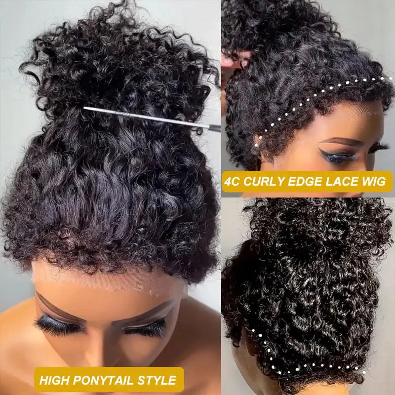 280% Density 4C Edges Hairline Spiral Curly HD Lace Wig Realistic Kinky Edges Glueless Lace Front Wig