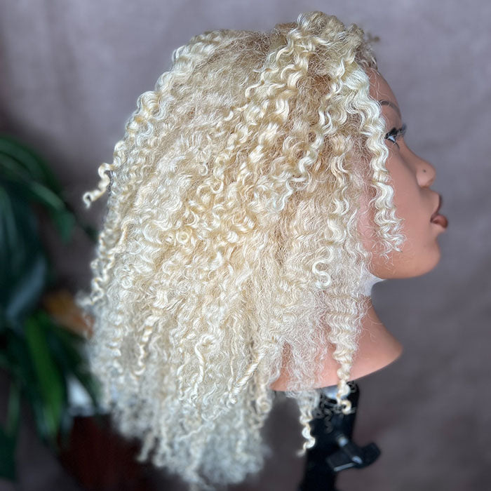 280% Density 613 Honey Blonde 4C Hairline Kinky Edges Jerry Curly Glueless Human Hair Lace Front Wig