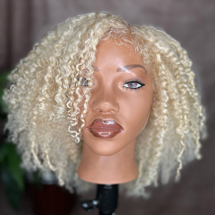 280% Density 613 Honey Blonde 4C Hairline Kinky Edges Jerry Curly Glueless Human Hair Lace Front Wig