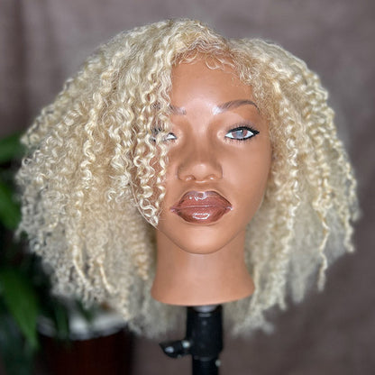 280% Density 613 Honey Blonde 4C Hairline Kinky Edges Jerry Curly Glueless Human Hair Lace Front Wig