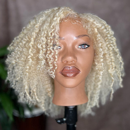 280% Density 613 Honey Blonde 4C Hairline Kinky Edges Jerry Curly Glueless Human Hair Lace Front Wig