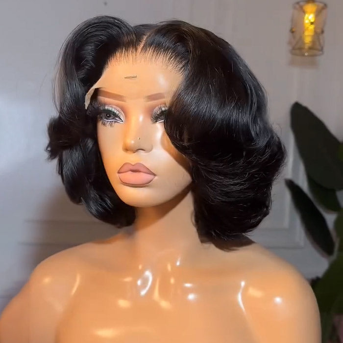 280% Density Layered Cut Body Wave Bob Wig Bleached Knots 8x5 Pre Cut HD Lace Human Hair Bob Wigs