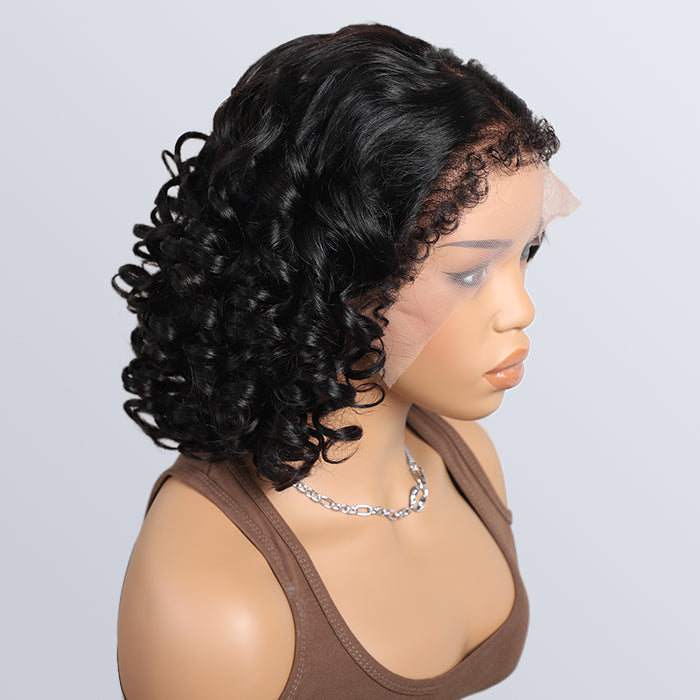 280% Density Loose Wave 4C Hairline Wig Pre Plucked Kinky Edges 13x4 13x6 HD Lace Front Human Hair Bob Wigs