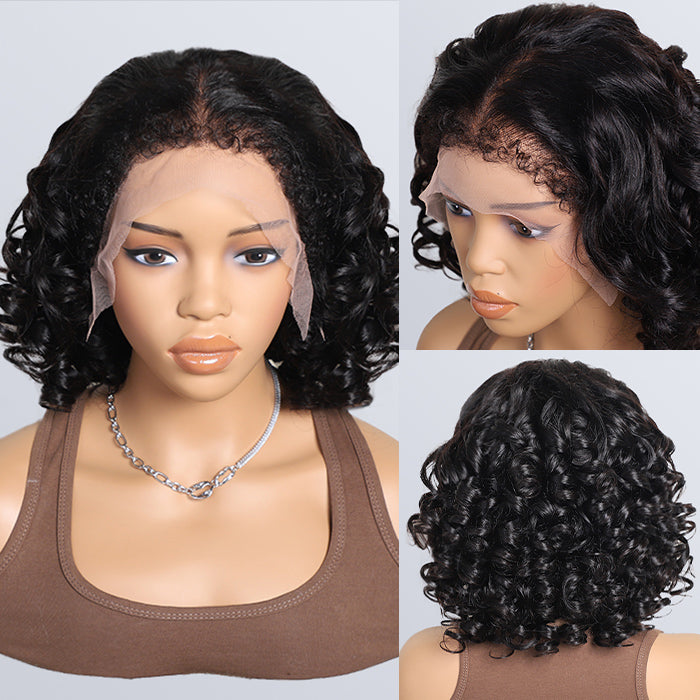 280% Density Loose Wave 4C Hairline Wig Pre Plucked Kinky Edges 13x4 13x6 HD Lace Front Human Hair Bob Wigs