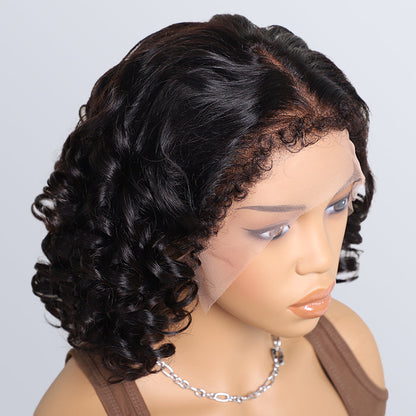280% Density Loose Wave 4C Hairline Wig Pre Plucked Kinky Edges 13x4 13x6 HD Lace Front Human Hair Bob Wigs