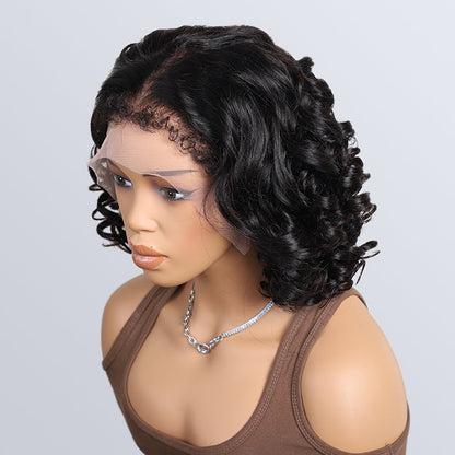 280% Density Loose Wave 4C Hairline Wig Pre Plucked Kinky Edges 13x4 13x6 HD Lace Front Human Hair Bob Wigs