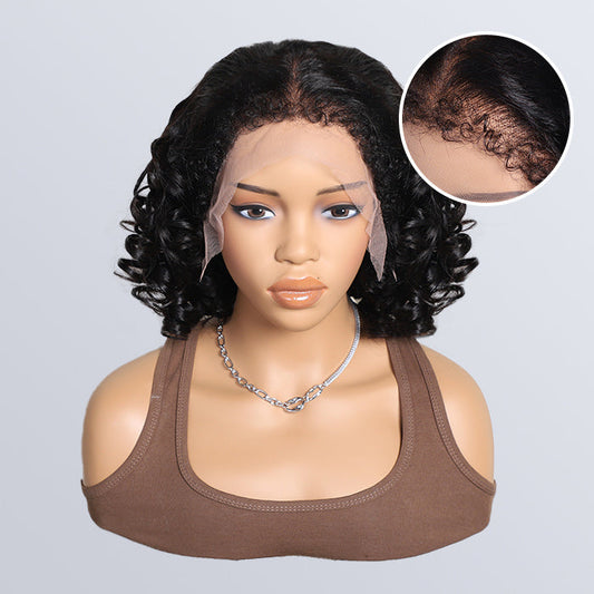 280% Density Loose Wave 4C Hairline Wig Pre Plucked Kinky Edges 13x4 13x6 HD Lace Front Human Hair Bob Wigs