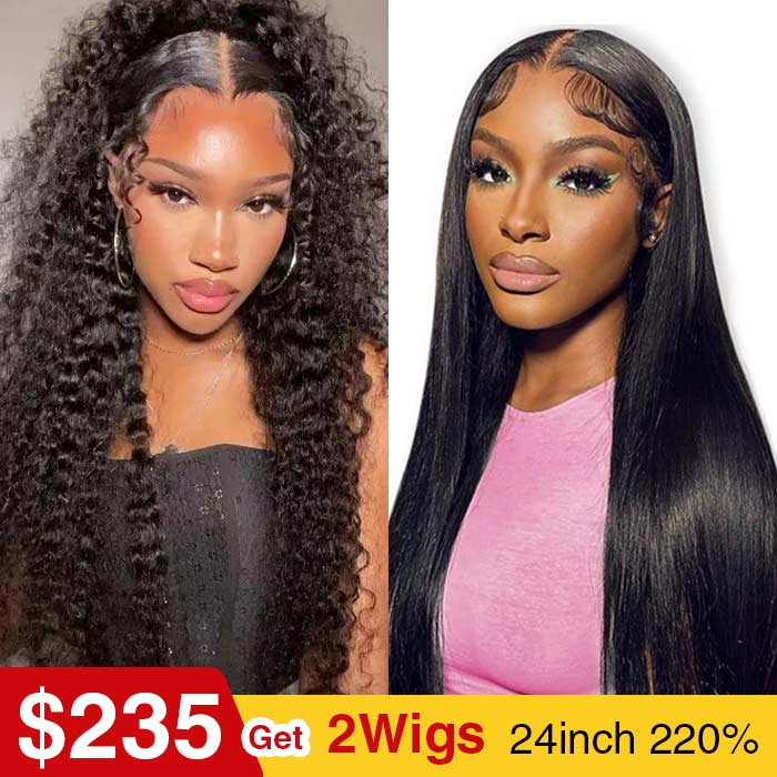 [2Wigs 220%] 24 Inch 8x5 Big Parting Pre Cut HD Lace Wear Go Glueless Wig Straight & Jerry Curly Special Offer
