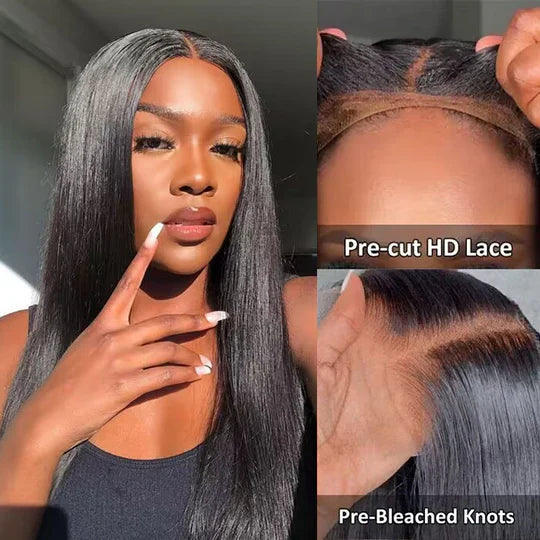 [BOGO] Pre Cut Lace Glueless Human Hair Wig Bleached Knots 8x5 HD Lace Put On Go Wig Special Offer