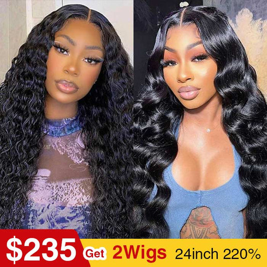 [2Wigs 220%] Pre-Cut & Pre-Pluck & Pre-Bleached Glueless Wig Water Wave & Body Wave HD Lace Wig Special Offer