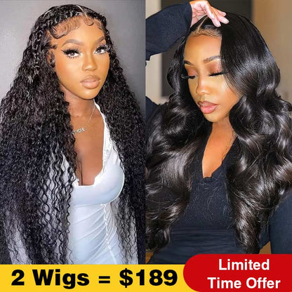 2Wigs $189 | 8x5 Deep Parting Glueless Body Wave & Water Wave Pre Cut HD Lace Wig Special Offer