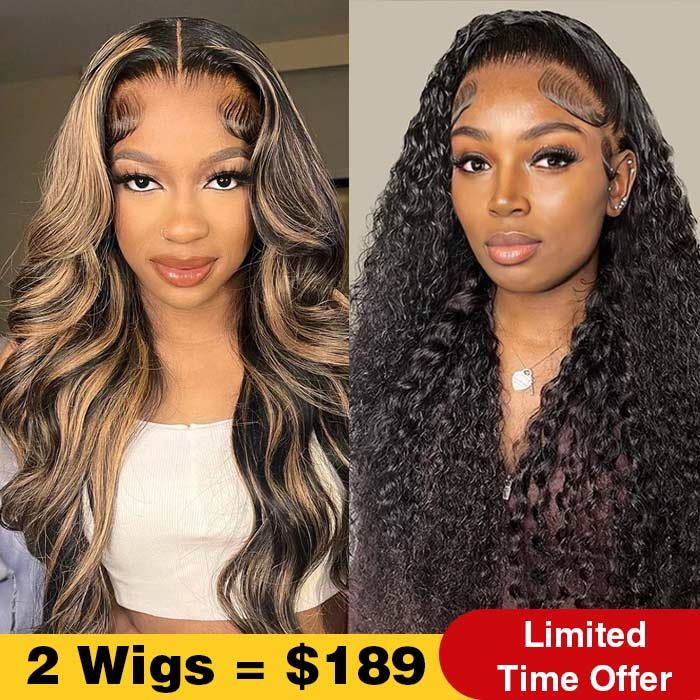 2Wigs $189 | 8x5 Wear & Go Highlight Body Wave Wig & Pre Cut Lace Glueless Water Wave Wig Special Offer