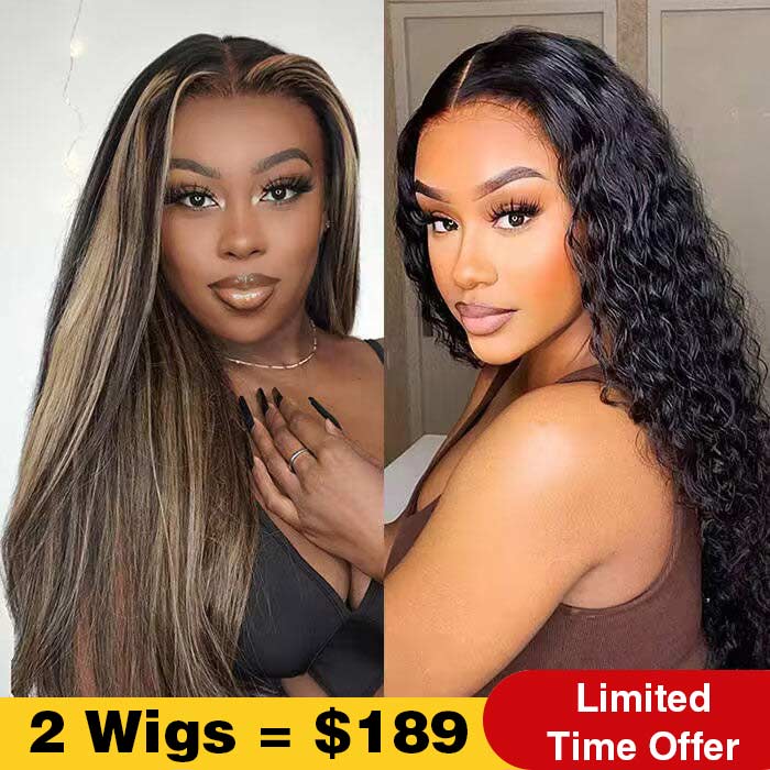 2Wigs $189 | Balayage Highlight Straight Glueless Wig + 8x5 Pre Cut Lace Deep Wave Wig Special Offer
