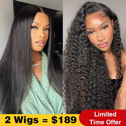 2Wigs $189 | Glueless Straight & Water Wave Wig 8x5 Pre Cut HD Lace Wig Special Offer