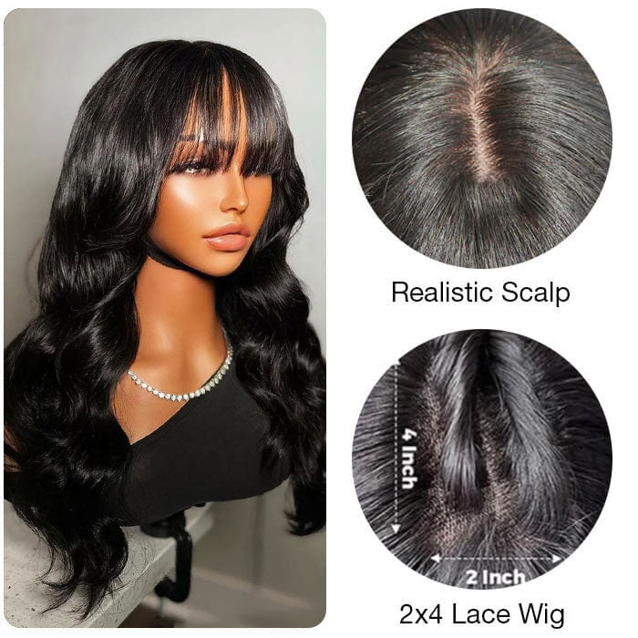 2Wigs $189 Straight Pre Cut Lace Glueless Wig + Body Wave Human Hair Wig With Bangs Special Offer