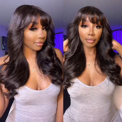 2Wigs $189 Straight Pre Cut Lace Glueless Wig + Body Wave Human Hair Wig With Bangs Special Offer