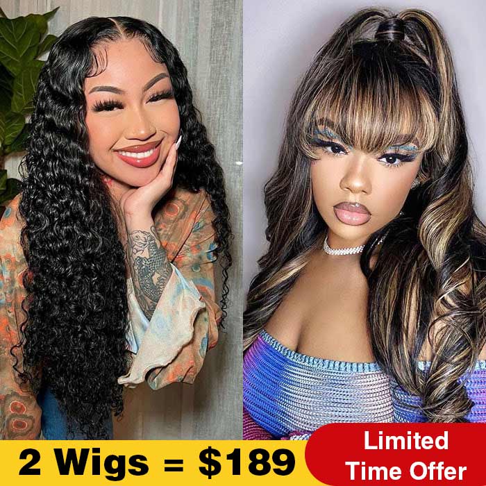 2Wigs $189 | Water Wave Glueless Lace Wig + Highlight Blonde Body Wave Wig With Bangs Special Offer