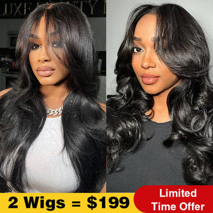2Wigs $199 | Curtain Bangs Wig 8x5 Pre Cut Lace Glueless Straight & Body Wave Human Hair Wigs Special Offer