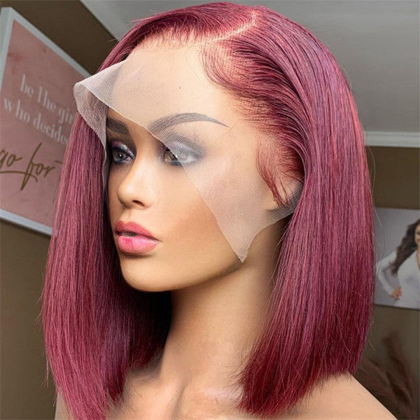 T1b/99J Red Color Human Hair 13x4 Lace Front Wigs 99J Short Cut Bob Wigs