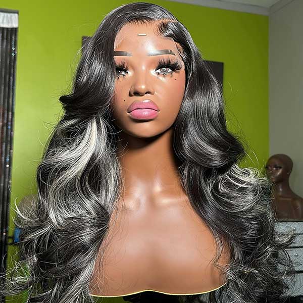 Subella Blonde Highlights HD Lace Front Wigs Body Wave Glueless Wigs Black Wig with #613 Blonde Highlight