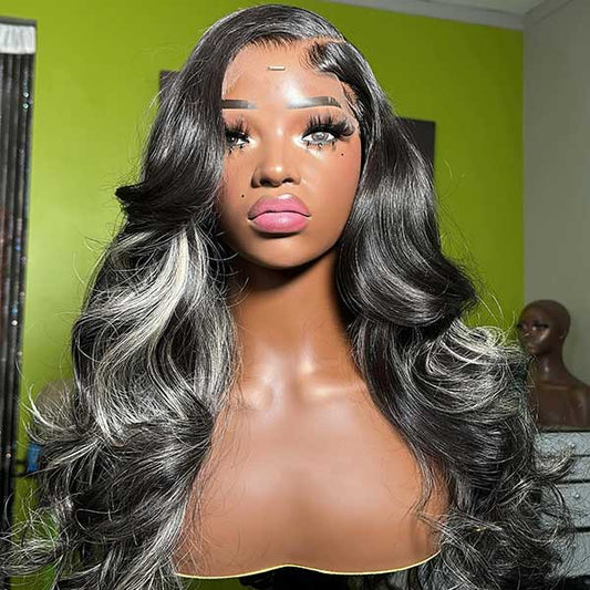 Subella Blonde Highlights HD Lace Front Wigs Body Wave Glueless Wigs Black Wig with #613 Blonde Highlight