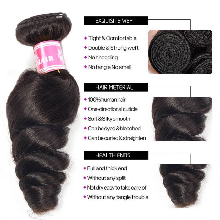 Loose Wave Virgin Human Hair 3 Bundles 100% Unprocessed Virgin Human Hair Extension