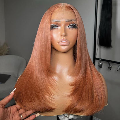 #30 Ginger Brown Straight Layered Cut Wig 8x5 Pre Cut Lace 13x4 13x6 HD Lace Front Glueless Wig