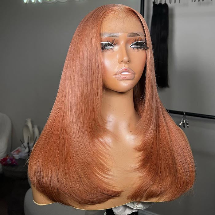 #30 Ginger Brown Straight Layered Cut Wig 8x5 Pre Cut Lace 13x4 13x6 HD Lace Front Glueless Wig