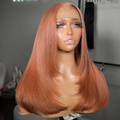 #30 Ginger Brown Straight Layered Cut Wig 8x5 Pre Cut Lace 13x4 13x6 HD Lace Front Glueless Wig