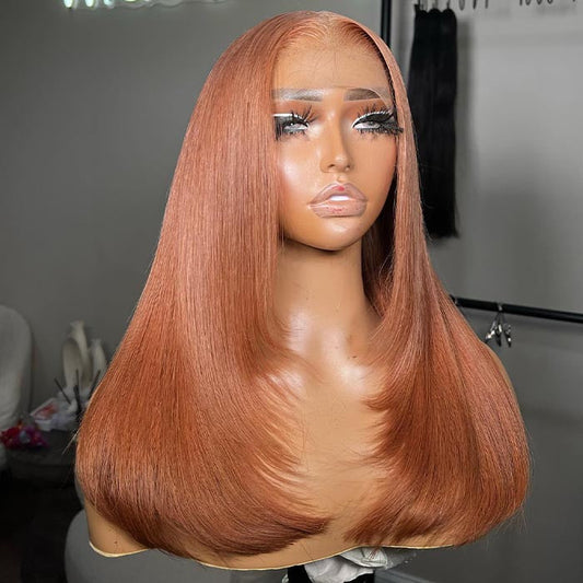 #30 Ginger Brown Straight Layered Cut Wig 8x5 Pre Cut Lace 13x4 13x6 HD Lace Front Glueless Wig