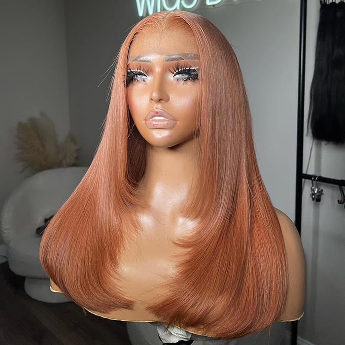#30 Ginger Brown Straight Layered Cut Wig 8x5 Pre Cut Lace 13x4 13x6 HD Lace Front Glueless Wig