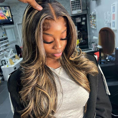 Balayage Highlight Hair HD 4x4 Transparent Lace Closure Human Hair Wigs Pre Plucked Honey Blonde Brown Wigs With Baby Hair