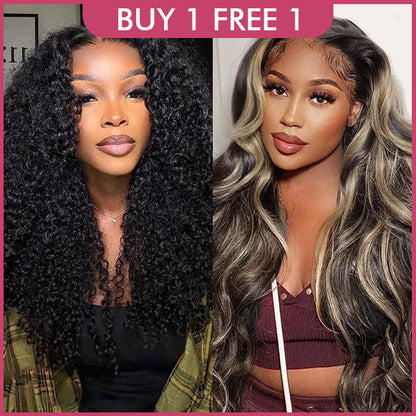 [$329 = 2 Wigs] 8x5 Deep Parting Curly Human Hair HD Lace Wig & P1B/27 Highlight Blonde Body Wave Wig Special Offer