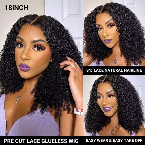 Pre Cut Glueless Wig Pre Bleached Curly 8x5 Lace Closure Wig Pre Plucked Upgrade Tiny Knots Human Hair Wigs