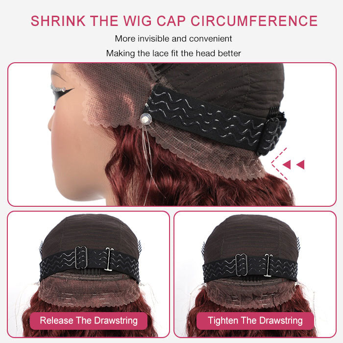 #33 Reddish Brown Invisi-String Snug Fit Water Wave 360 HD Lace Frontal Wig Put On & Go Glueless Wig