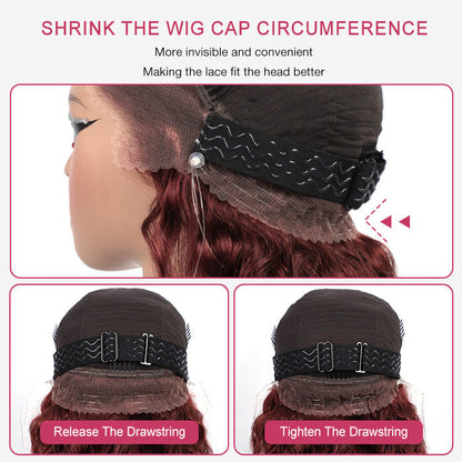 #33 Reddish Brown Invisi-String Snug Fit Water Wave 360 HD Lace Frontal Wig Put On & Go Glueless Wig