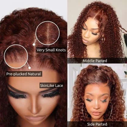 #33 Reddish Brown Invisi-String Snug Fit Water Wave 360 HD Lace Frontal Wig Put On & Go Glueless Wig
