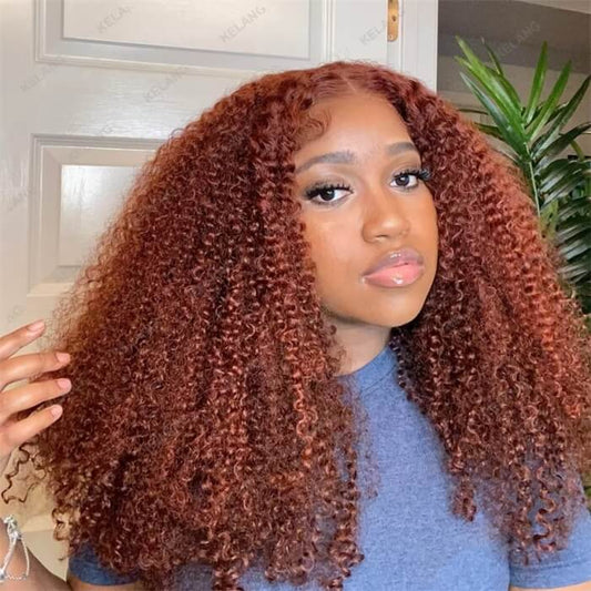 Reddish Brown Color Curly Short Bob Wigs Glueless HD Lace Front Human Hair Wigs Pre-Plucked Hairline