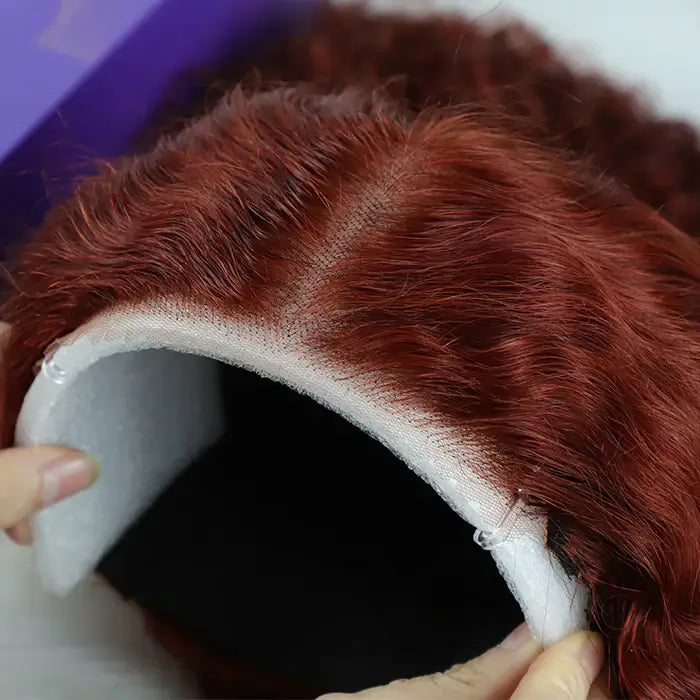 Reddish Brown Color Curly Short Bob Wigs Glueless HD Lace Front Human Hair Wigs Pre-Plucked Hairline