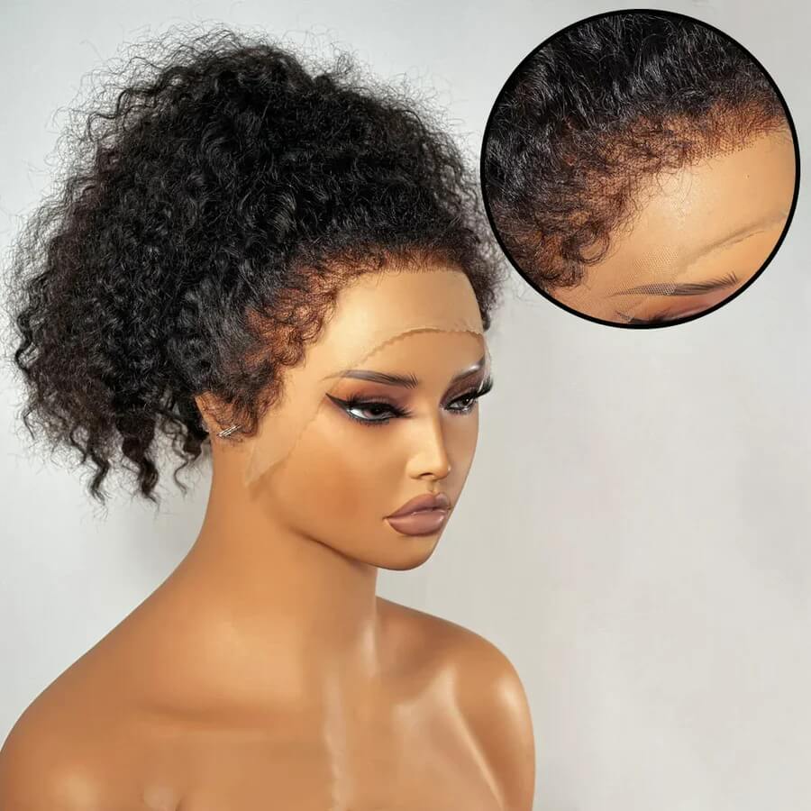 4C Curly Edge Lace Wig HD Lace Frontal Curly Human Hair Wig With Super Natural Hairline
