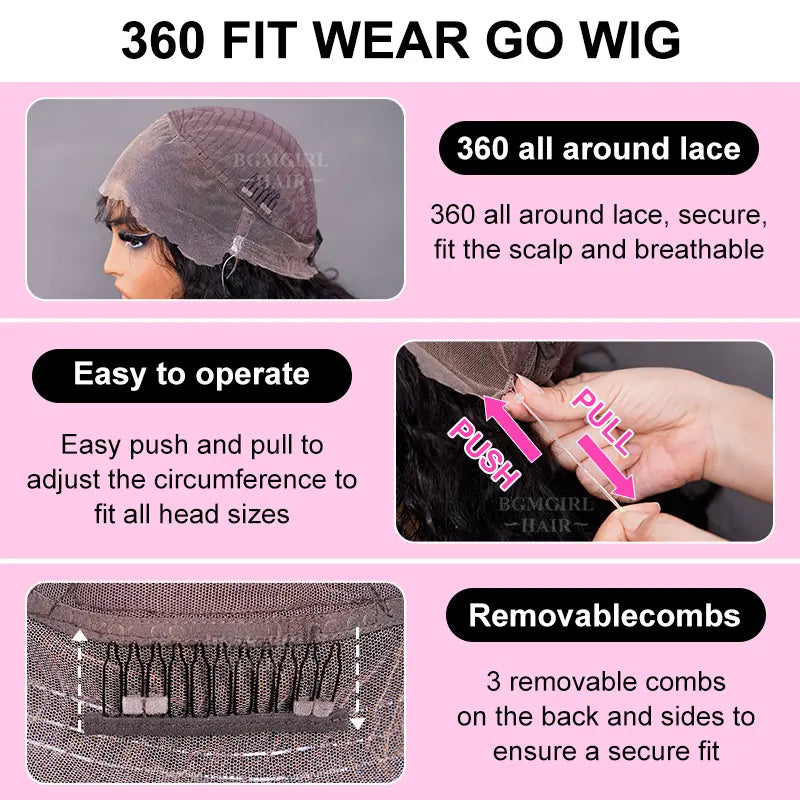 360 Lace Water Wave Invisi Draw String Wear Go Wig Pre-Bleached Pre-Cut Lace Glueless Wig | BGMgirl Hair