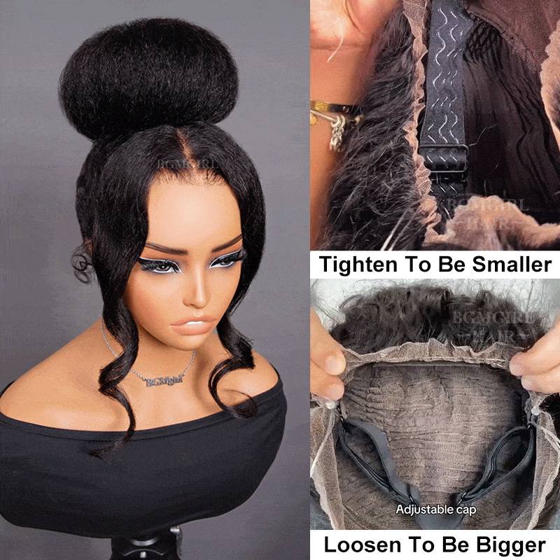 360 Lace Kinky Straight Invisi Draw String Wear Go Wig Pre-Bleached Pre-Cut Lace Glueless Wig | BGMgirl Hair