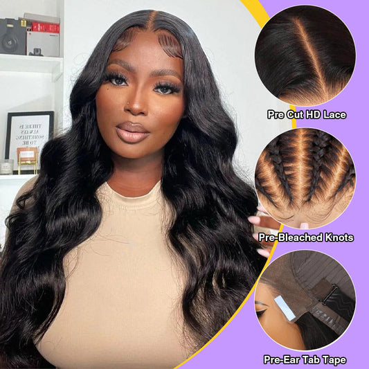3D Body Wave Pre All Wig Real Ear To Ear Pre-Cut Lace Pre-Plucked Pre-Bleached Glueless Wig