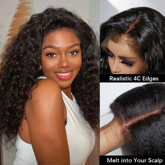 4C Edges | Water Wave Kinky Edges Free Parting 13x4 Undetectable Lace Front Wig