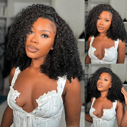3 IN 1 Half Wig Invisible Glueless Curly Human Hair Flip Over Wig 220% Density Protective Styles Special Offer