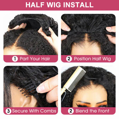 3 IN 1 Half Wig Invisible Glueless Curly Human Hair Flip Over Wig 220% Density Protective Styles Special Offer