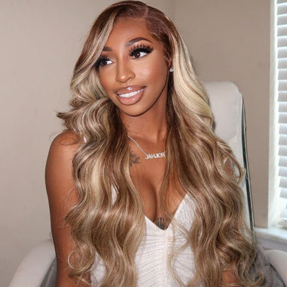 Highlight #P18/613 Ash Blonde Human Hair Wigs Body Wave Wigs Blonde Hair With Highlights