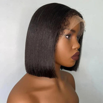 4B 4C Hairline Kinky Edges Straight Bob Wig Bleached Knots Glueless HD Lace Wig 220% Density
